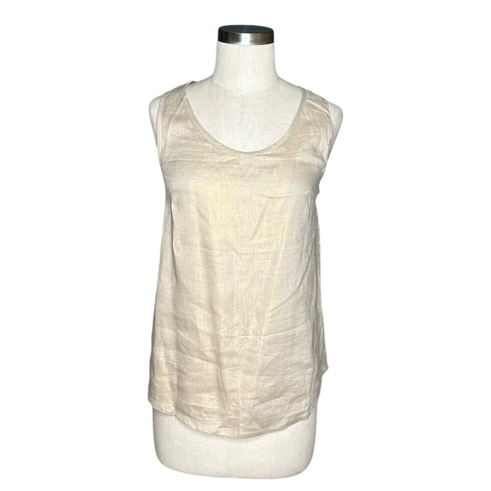 LAN JAENICKE‎ Golden Cream Linen Sleeveless Blouse Women's Size 1 US 0-2